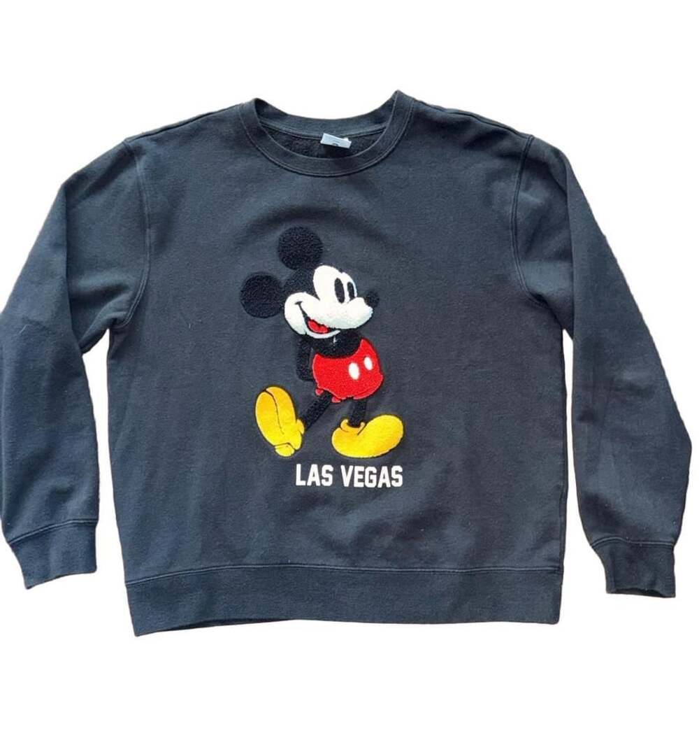 Disney Mickey Mouse Las Vegas Sweatshirt Size M Black Chenille Embroidered